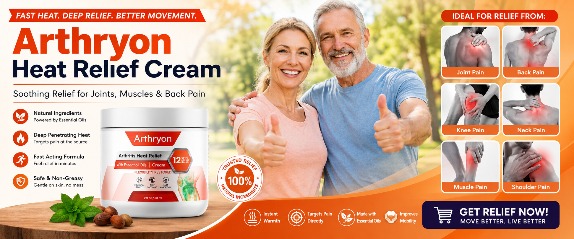 Arthryon Heat Relief Cream targets joint, back, knee, neck, muscle and shoulder pain